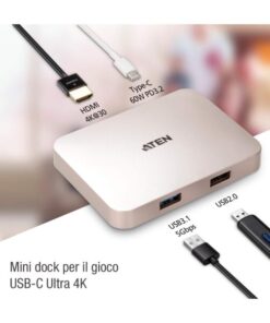 Mini dock ultra USB-C 4K con pass-through dell'alimentazione