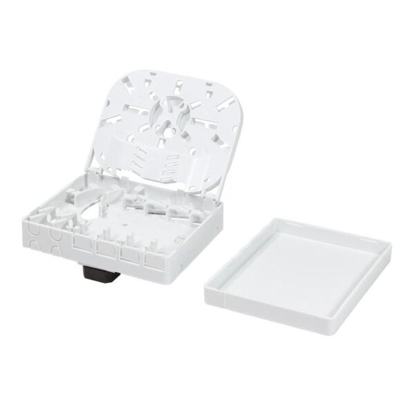 Scatola di connessione indoor FTTH per 4 fibre, 4 adattatori, per guida DIN