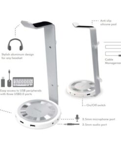 Stand in Alluminio per Cuffie con 3 porte USB3.0 e Audio