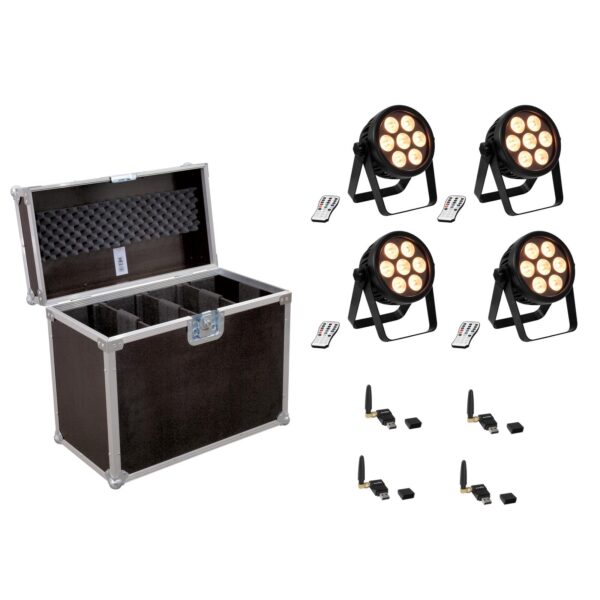 EUROLITE Set 4x LED 7C-7 Silent Slim Spot + USB QuickDMX + Case