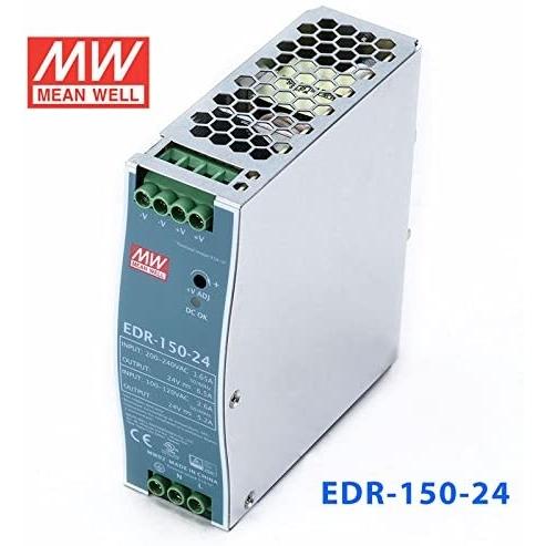 Trasformatore Rotaia Industriale 24V 156W 6,5A Barra Guida DIN Rail Power Supply Universale Mean Well EDR-150-24
