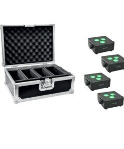 EUROLITE Set 4x AKKU IP Flat Light 3 bk + Case