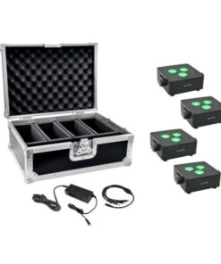 EUROLITE Set 4x AKKU IP Flat Light 3 bk + Charger + Case