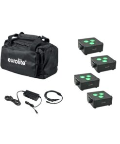 EUROLITE Set 4x AKKU IP Flat Light 3 bk + Charger + Soft-Bag