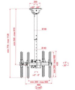 CLB3255SD TV Ceiling Mount Short Double Sided Da 32" a 55" - inclinabile di 20Â° verso il basso - lunghezza regolabile