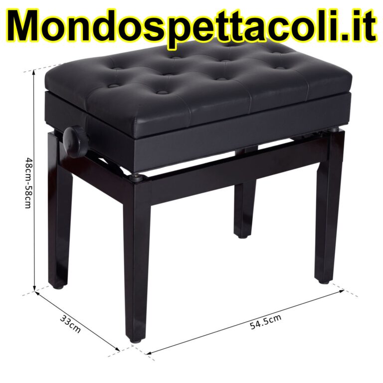 Sgabello Per Pianoforte HOMCOM, Altezza Regolabile 45-55 Cm, Legno E Pelle PU – Fino A 200 Kg Di Portata