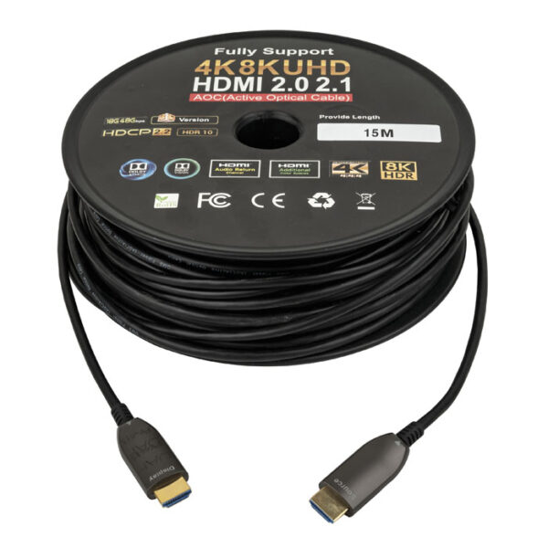 HDMI 2.1 AOC 8K Fibre Cable Placcato oro - UHD - 15 m