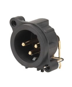 XLR 3-pin male chassis Placcato oro - montaggio orizzontale su PCB - IP40 - nero