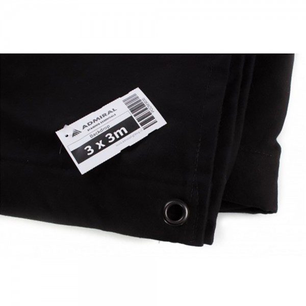 Fondale Backdrop 320 g/m², larghezza 3 metri, occhielli di fissaggio, colore nero