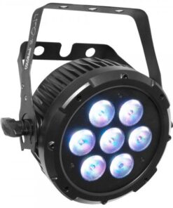 Proiettore 7 LED (quad-color RGBA) 7W, (500 mA), angolo beam 18°, controllo in DMX