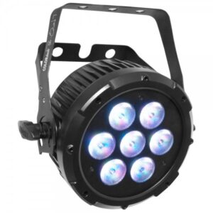 Proiettore 7 LED (quad-color RGBA) 7W, (500 mA), angolo beam 18°, controllo in DMX