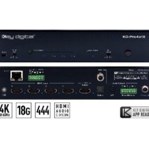 Key Digital KD-Pro4x1X Commutatore HDMI 4/in 1/out 4K - HDCP2.2 - HDR10 - EDID control Audio De-embedding analogico L+R bilanciato/sbilanciato e Digitale coassiale controllabile da IP