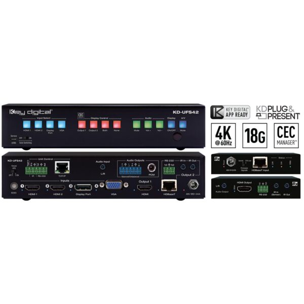 Key Digital KD-UFS42 Presentation Switcher 4K/18G 40m - Tx/Rx