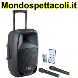 Cassa trolley a batteria 800W comandabile on APP e 2 radiomicrofoni