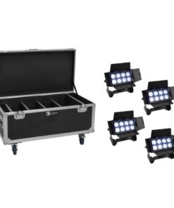 EUROLITE Set 4x AKKU Multiflood IP 8x10W RGBW Wash CRMX + Case with charging function