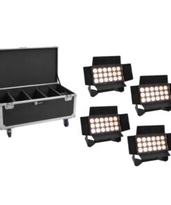EUROLITE Set 4x Multiflood IP 18x10W RGBW Wash CRMX + Case with wheels