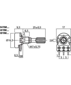 VRA-141M10 POTENTIOMETER, MONO, 10 KOHM, LOG., 41 CLICKS