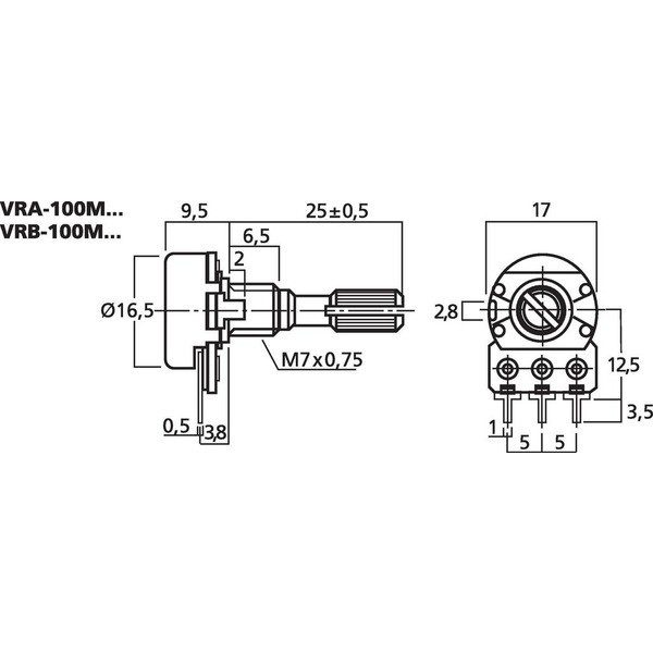 VRB-100M200 POTENZIOMETRO, MONO, 200 KOHM, LINEARE