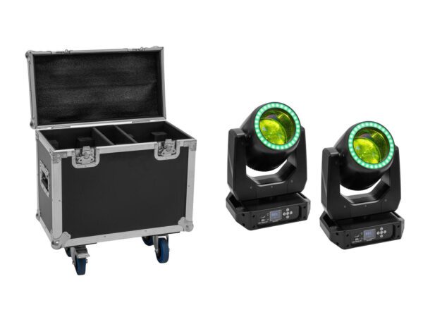 EUROLITE Set 2x LED TMH-B120 Hypno Moving-Head Beam + Flightcase with wheels