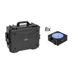 EUROLITE Set 8x AKKU IP Flat Light SMD bk + Plastic case with trolley